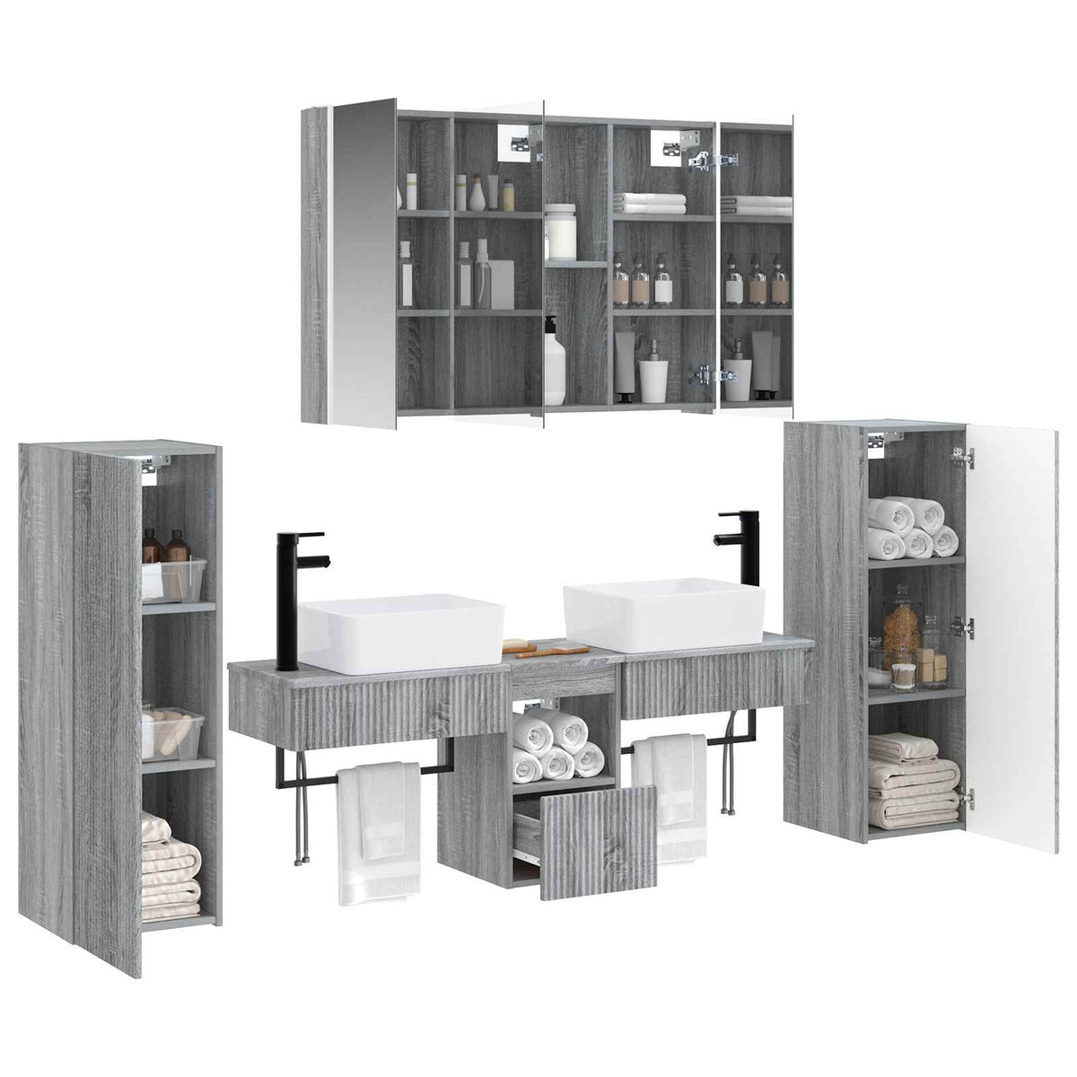 Set di mobili per il bagno 6 pz Sonoma grigio | homemem39