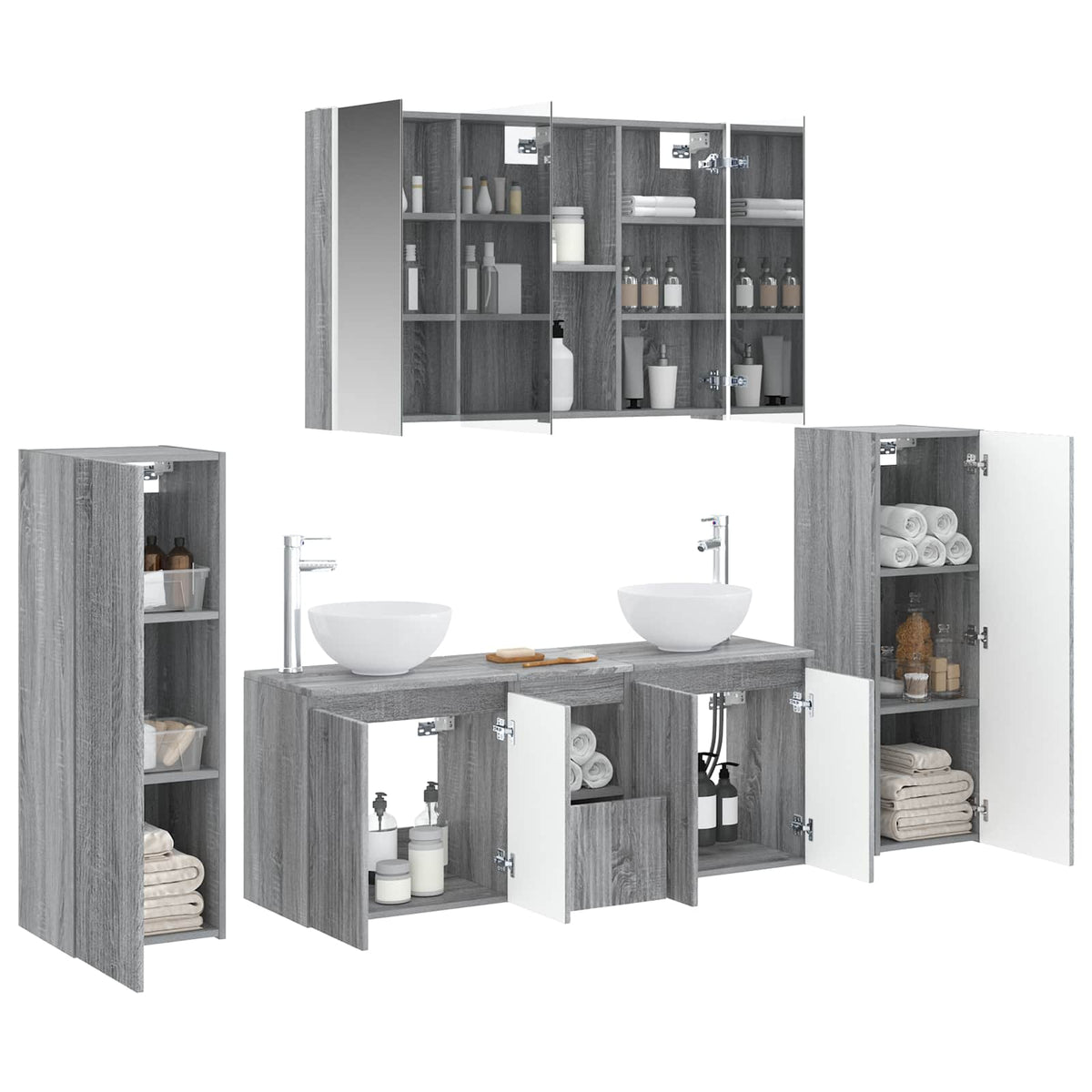 Set di mobili per il bagno 6 pz Sonoma grigio | homemem39