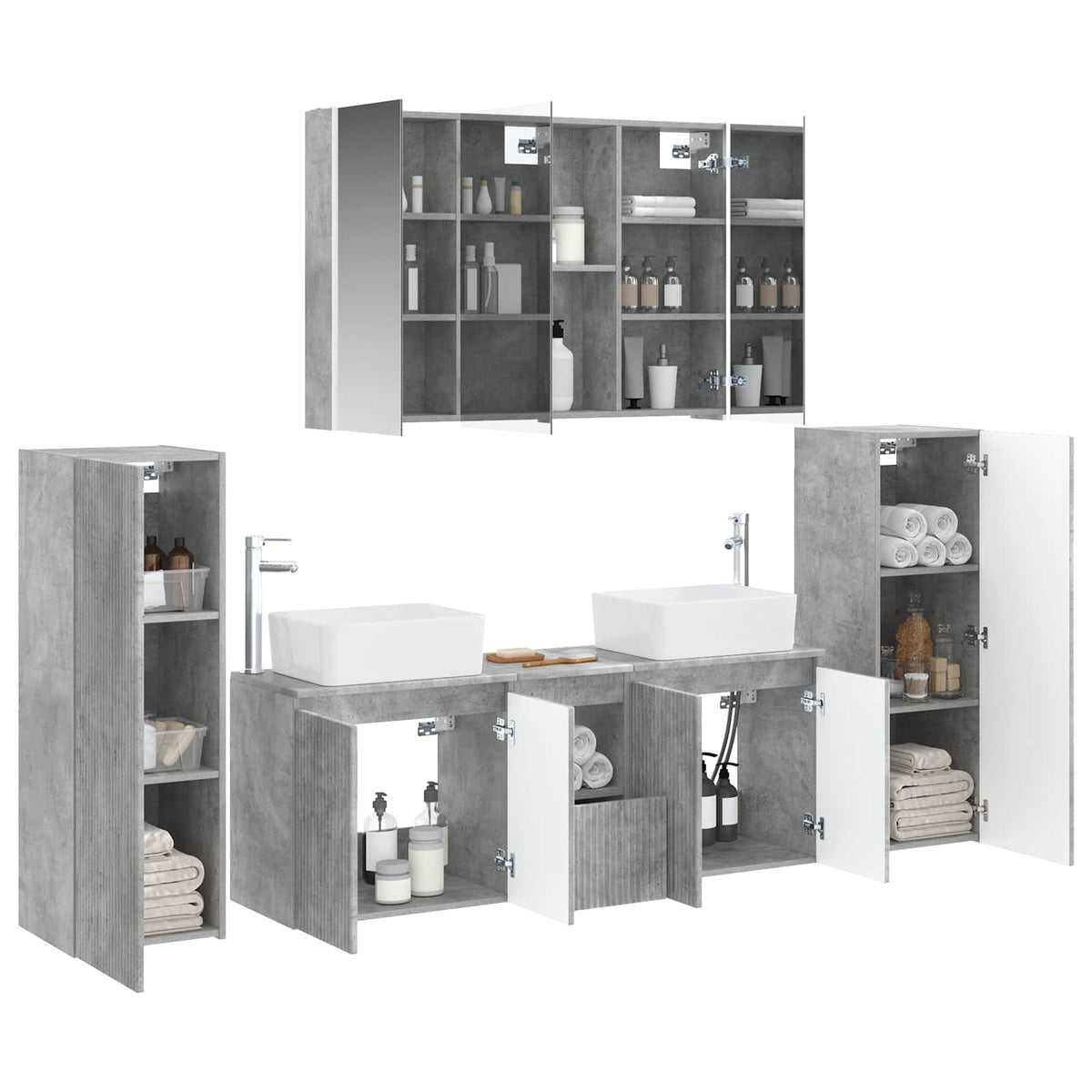 Set di mobili per il bagno 6 pz Grigio Cemento | homemem39