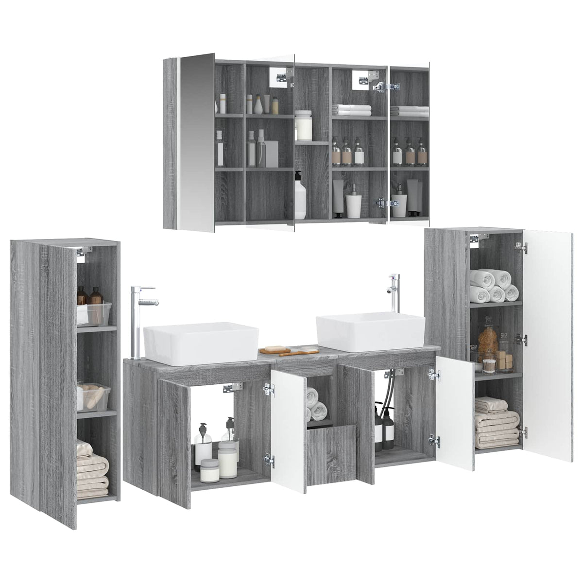 Set di mobili per il bagno 6 pz Sonoma grigio | homemem39