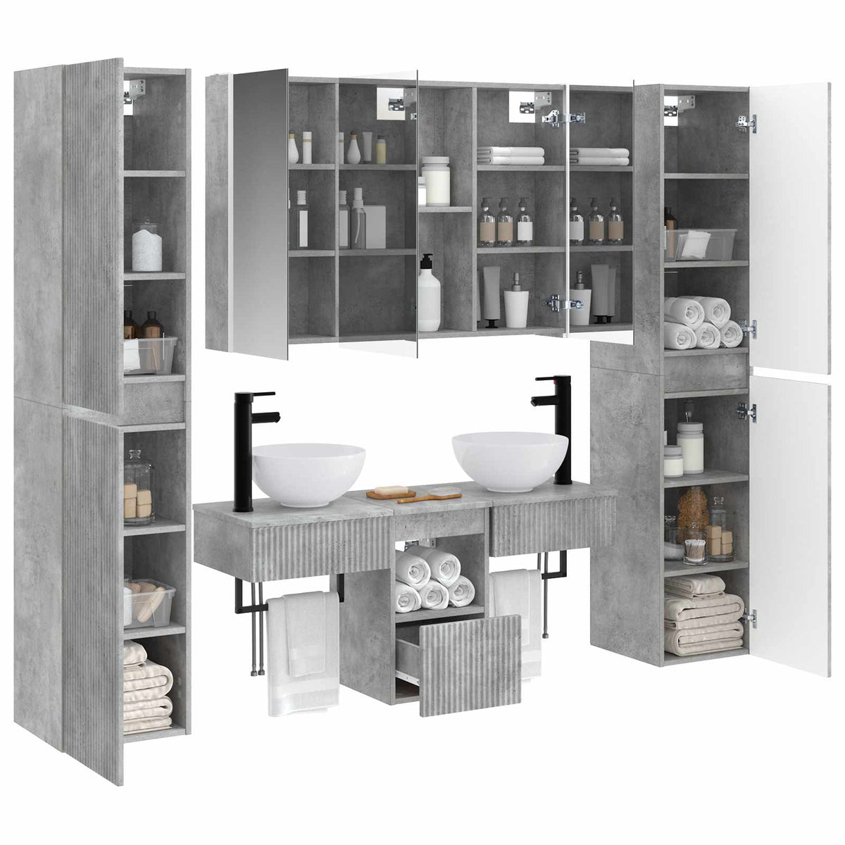 Set di mobili per il bagno 6 pz Grigio Cemento | homemem39