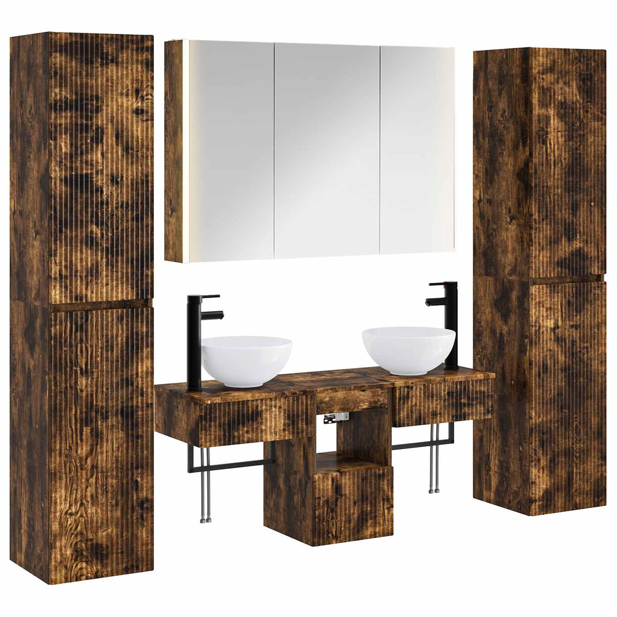 Set di mobili per il bagno 6 pz Rovere Fumo | homemem39