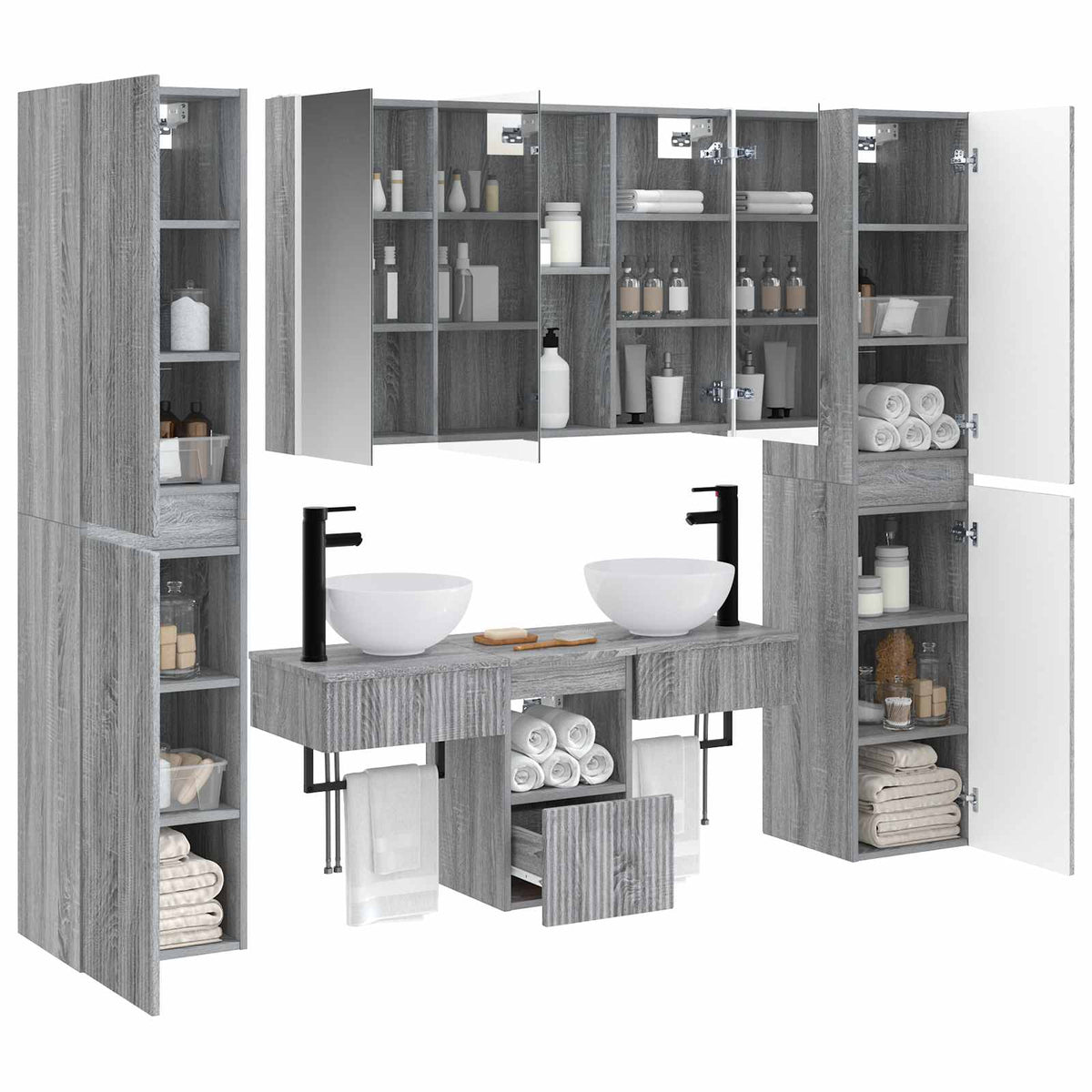 Set di mobili per il bagno 6 pz Sonoma grigio | homemem39