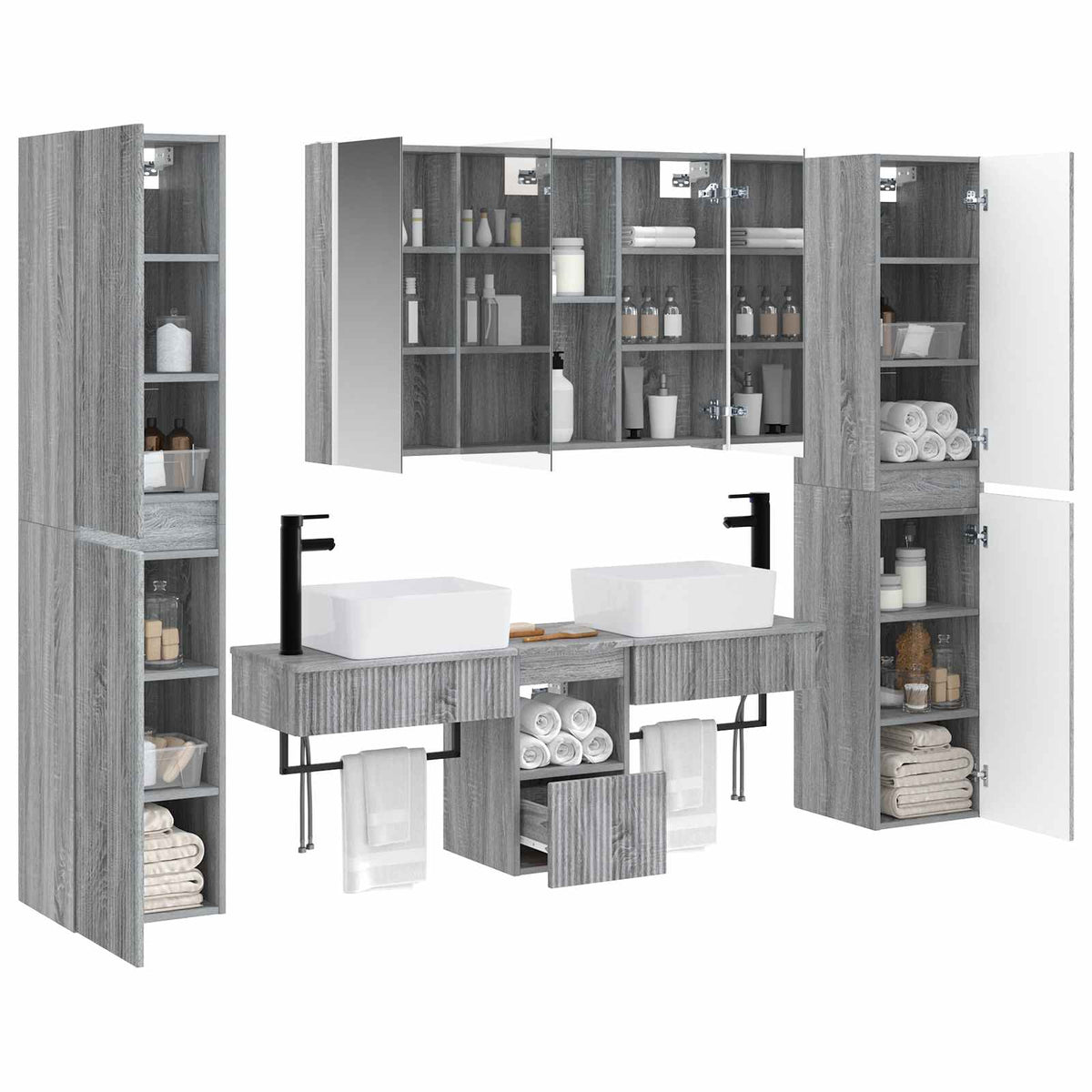 Set di mobili per il bagno 6 pz Sonoma grigio | homemem39