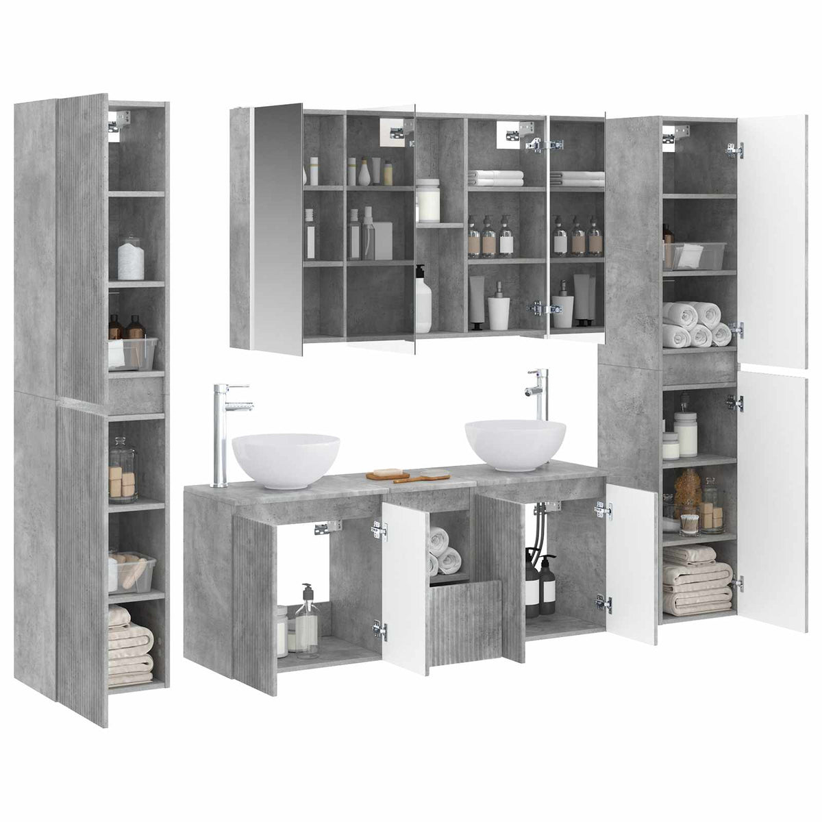 Set di mobili per il bagno 6 pz Grigio Cemento | homemem39
