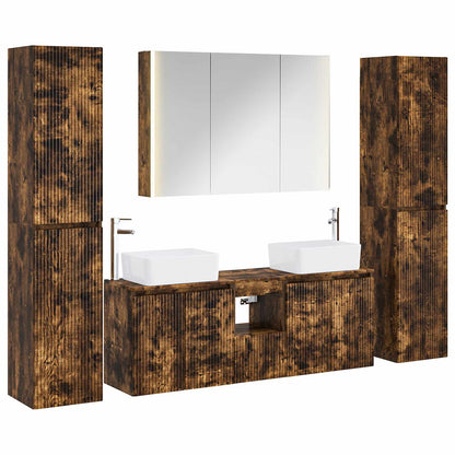 Set di mobili per il bagno 6 pz Rovere Fumo