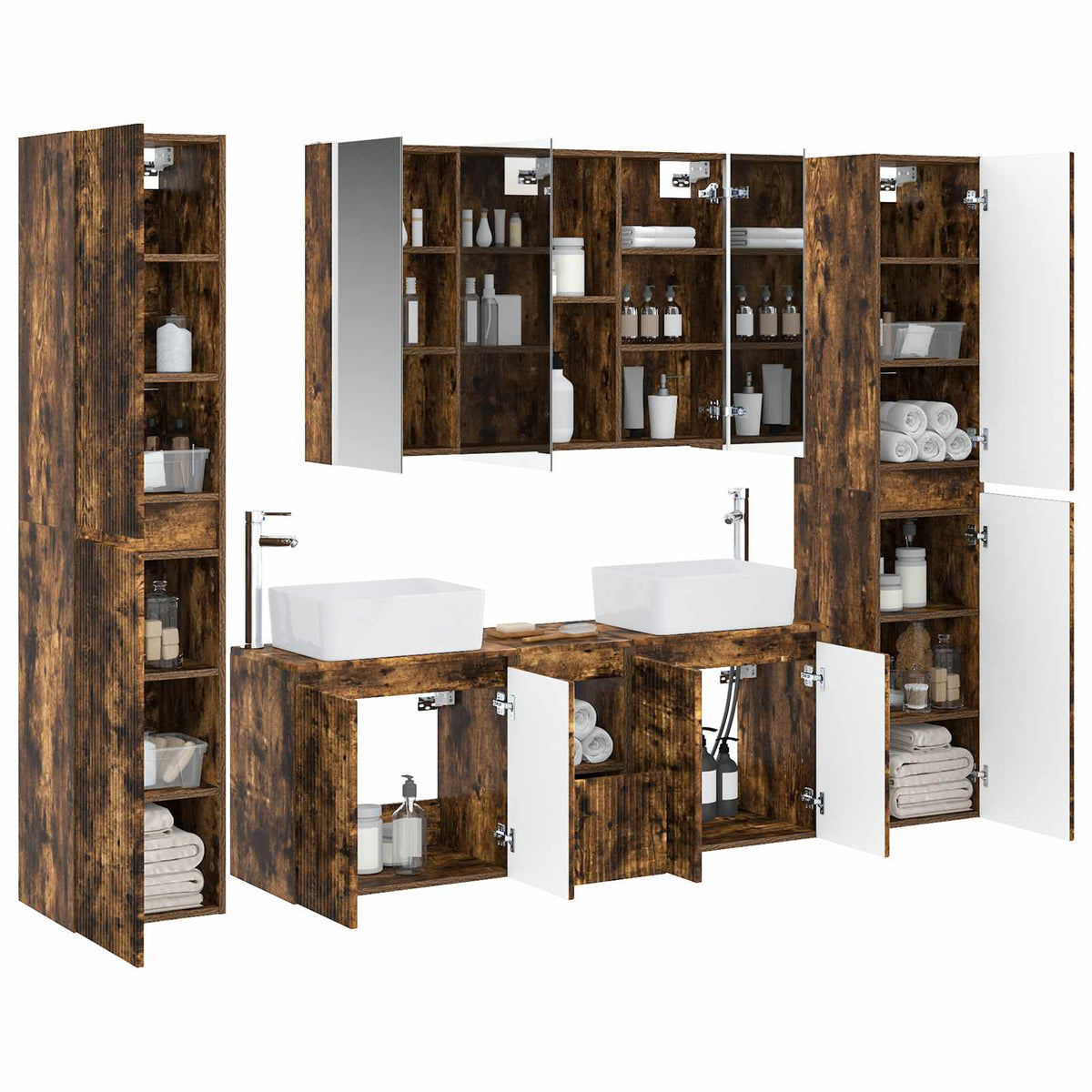 Set di mobili per il bagno 6 pz Rovere Fumo