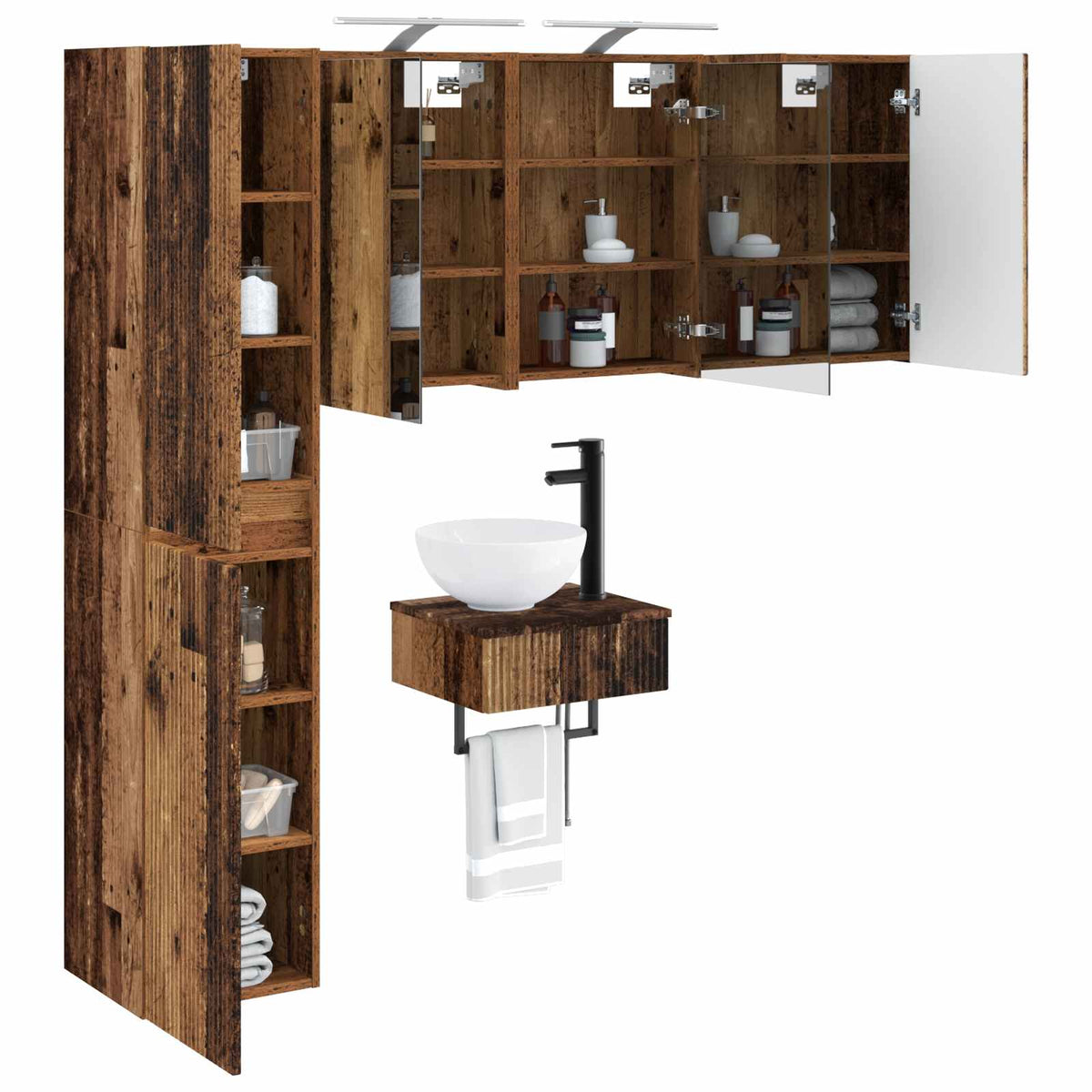 Set di mobili per il bagno 5 pz Legno antico | homemem39