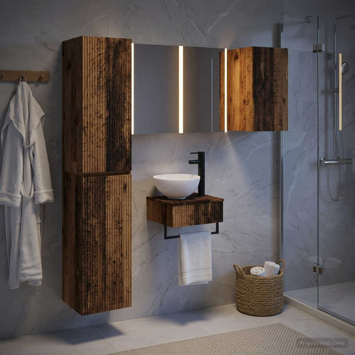 Set di mobili per il bagno 5 pz Legno antico | homemem39