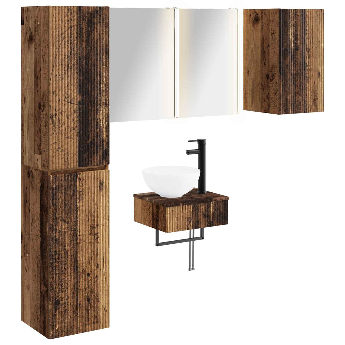Set di mobili per il bagno 5 pz Legno antico | homemem39