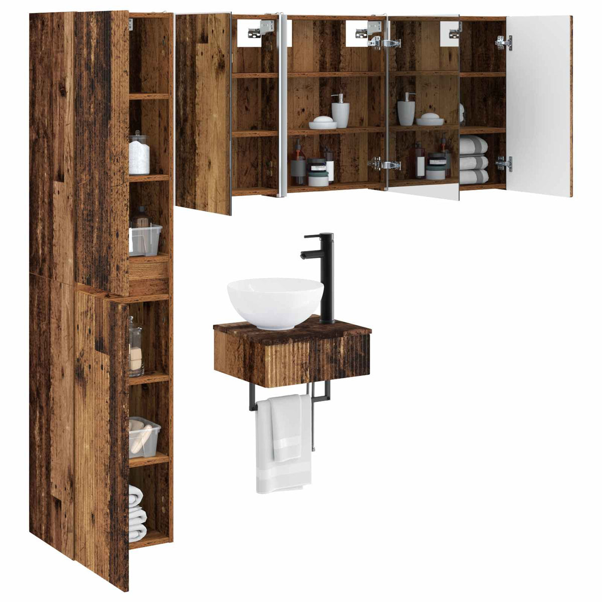 Set di mobili per il bagno 5 pz Legno antico | homemem39