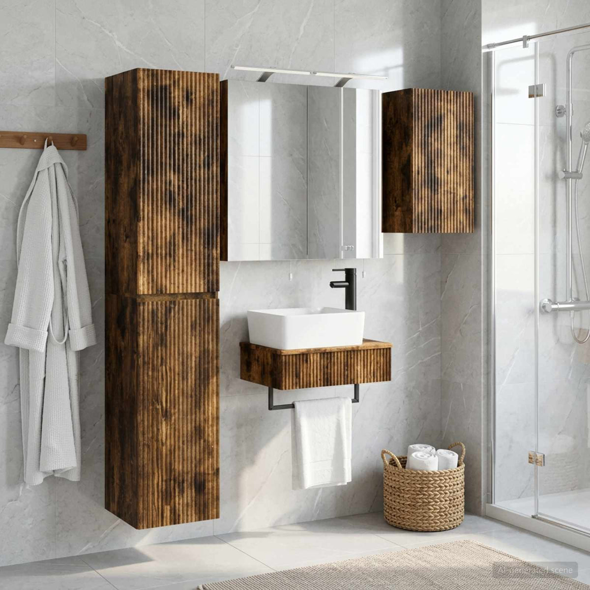 Set di mobili per il bagno 5 pz Rovere Fumo | homemem39