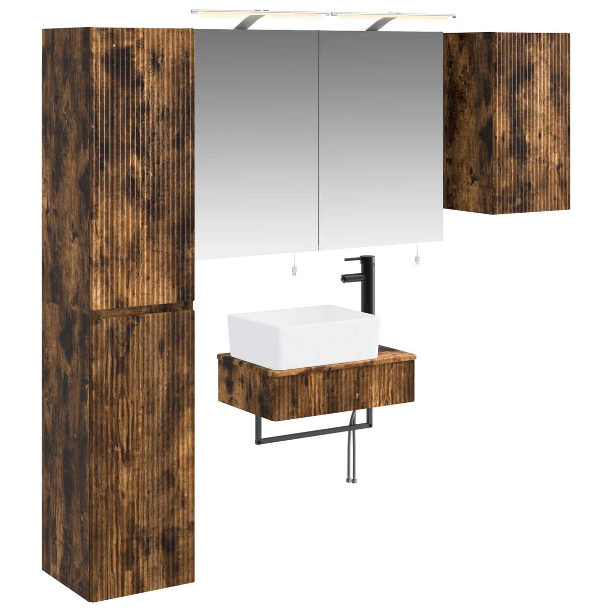 Set di mobili per il bagno 5 pz Rovere Fumo | homemem39