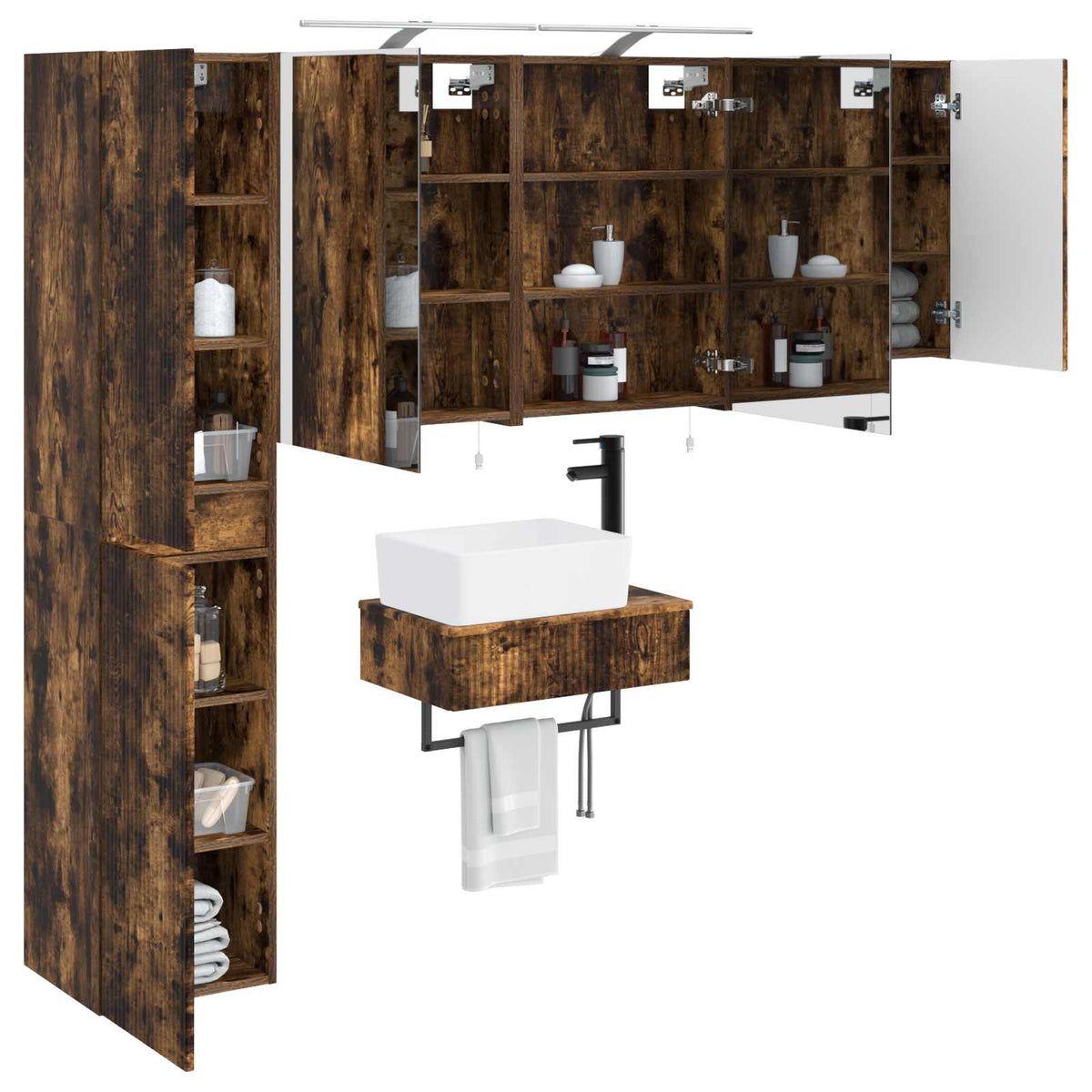 Set di mobili per il bagno 5 pz Rovere Fumo | homemem39