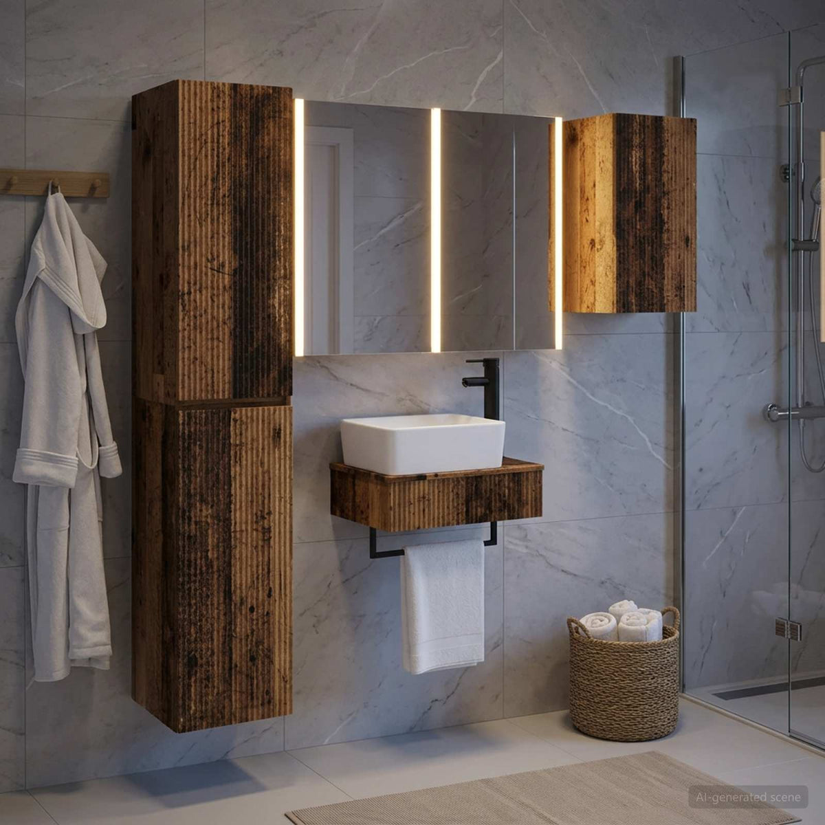 Set di mobili per il bagno 5 pz Legno antico | homemem39