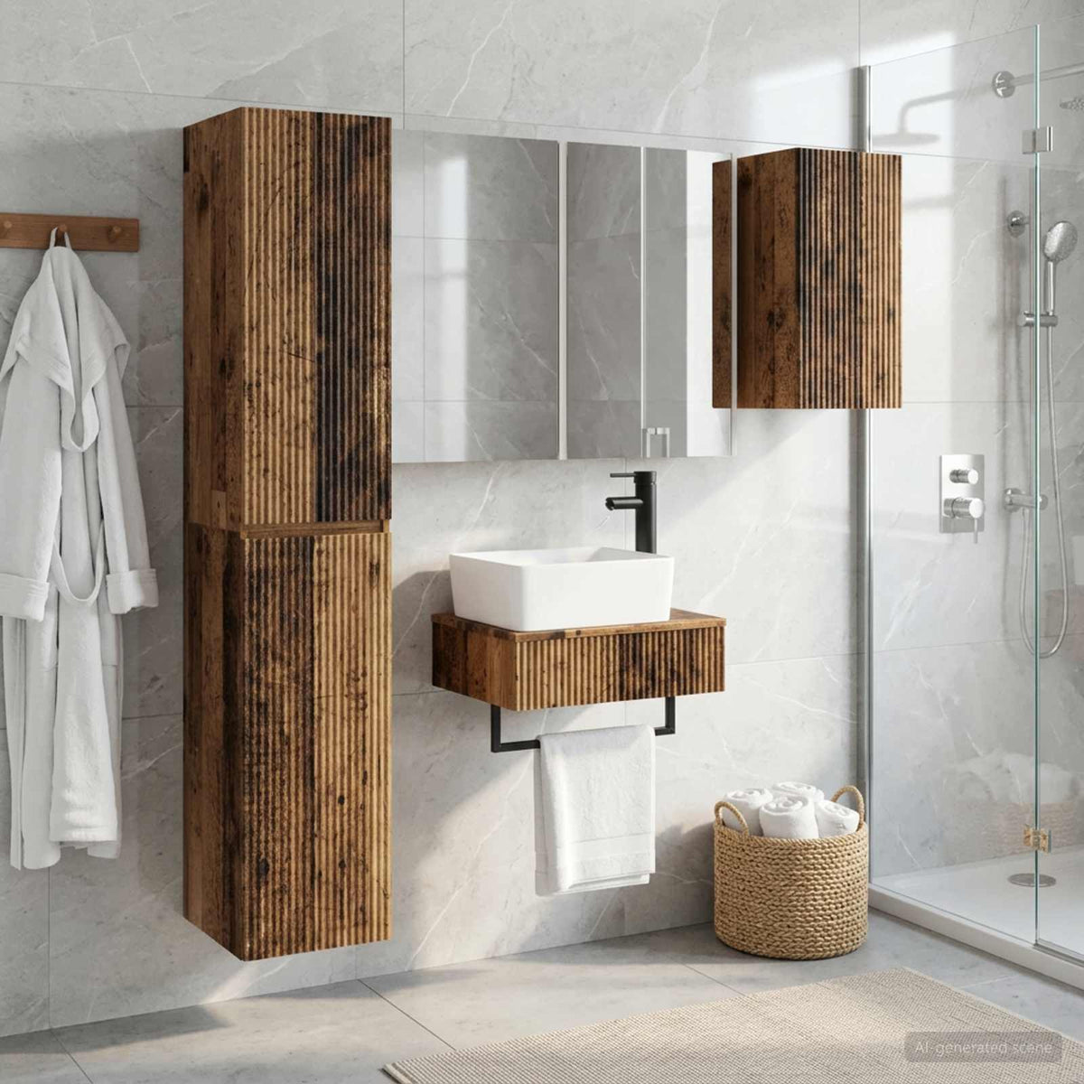 Set di mobili per il bagno 5 pz Legno antico | homemem39