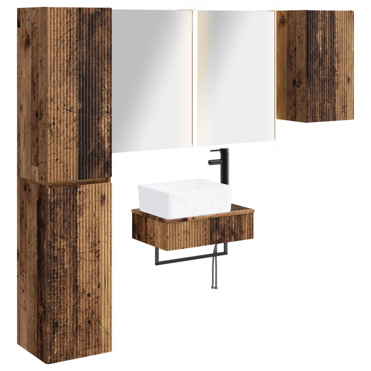 Set di mobili per il bagno 5 pz Legno antico | homemem39