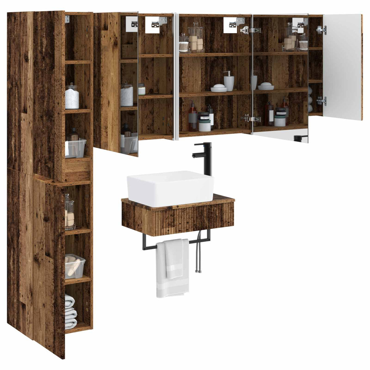 Set di mobili per il bagno 5 pz Legno antico | homemem39