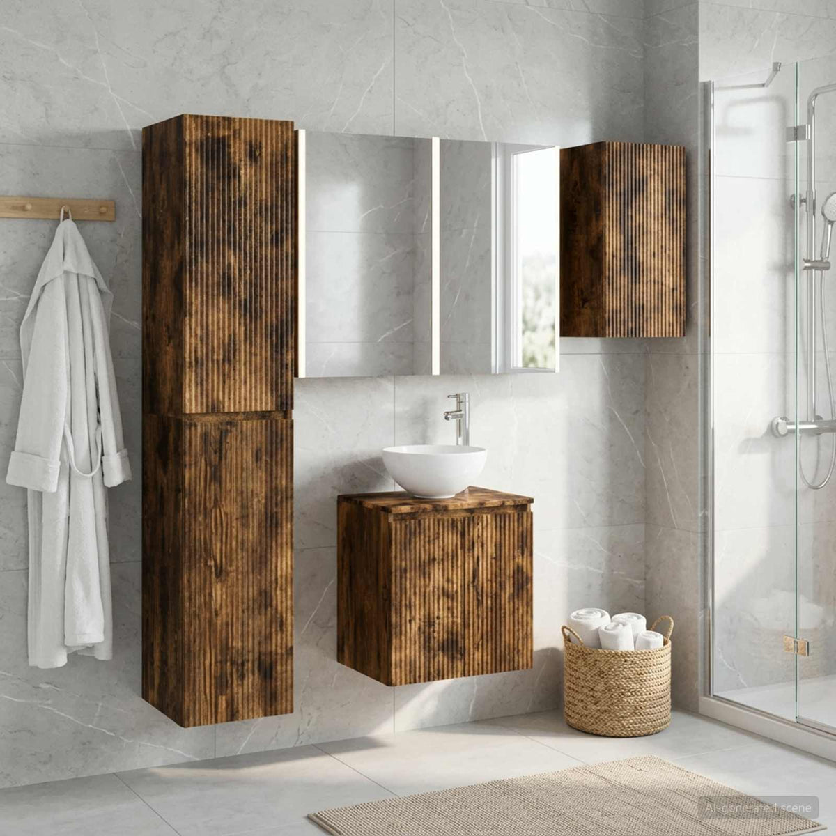 Set di Armadi da Bagno 5 pz Rovere Fumo Legno ingegnerizzato | homemem39