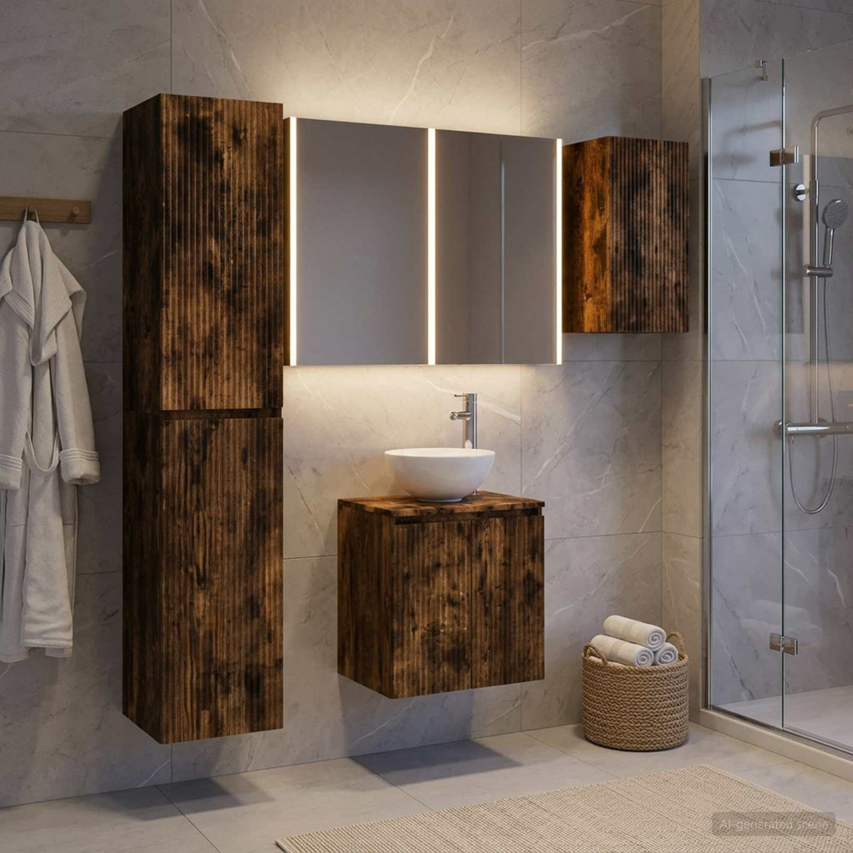 Set di Armadi da Bagno 5 pz Rovere Fumo Legno ingegnerizzato | homemem39