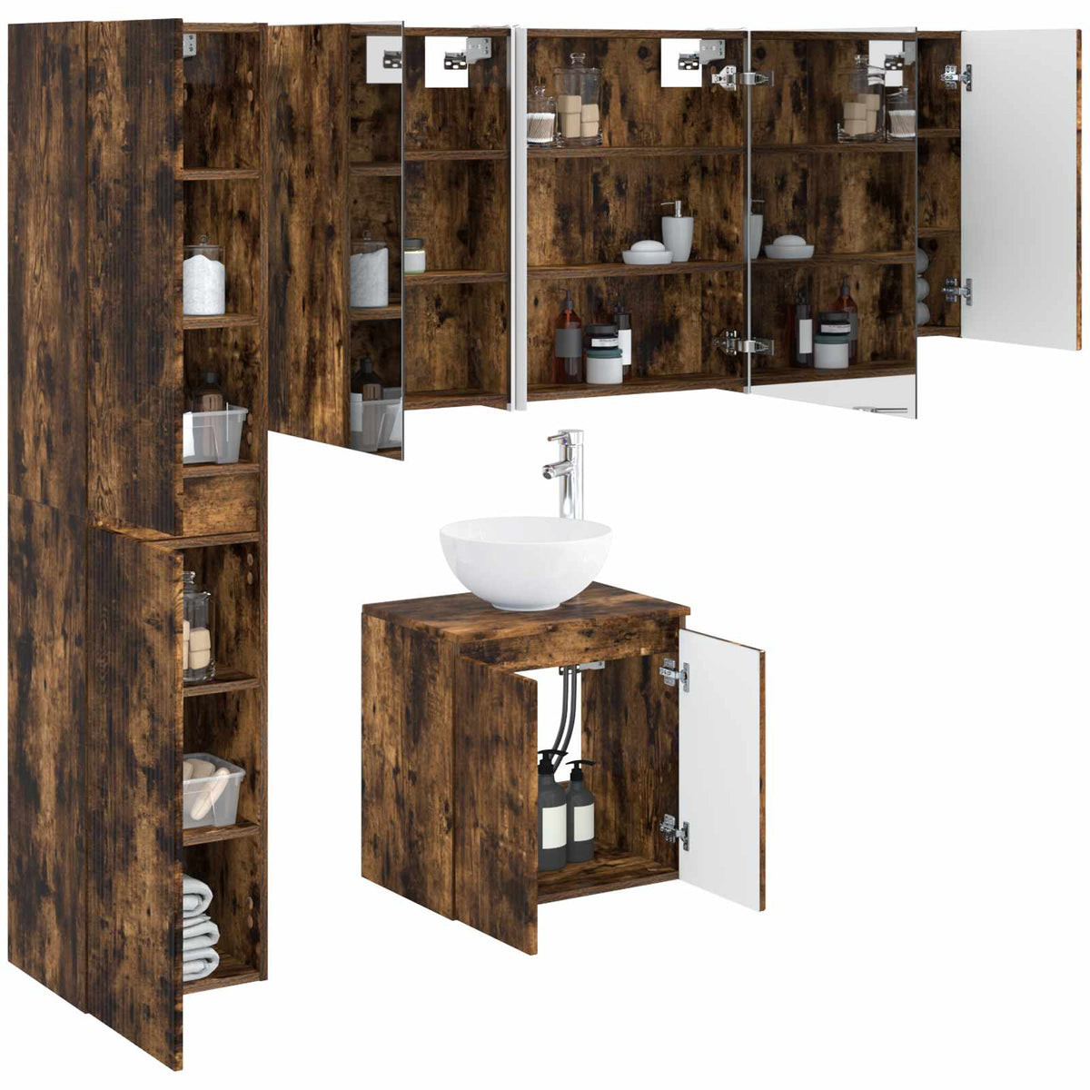 Set di Armadi da Bagno 5 pz Rovere Fumo Legno ingegnerizzato | homemem39
