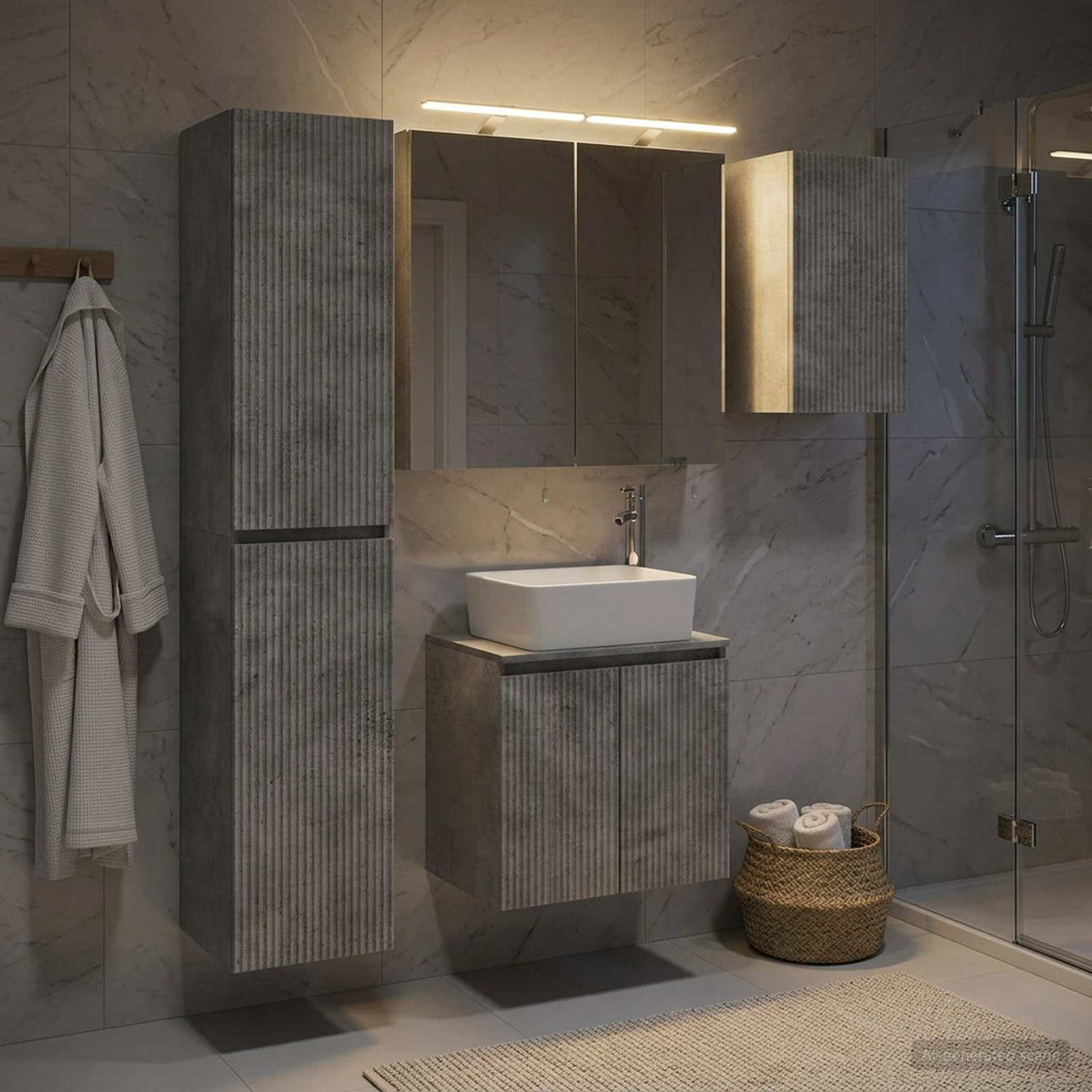 Set di Armadi da Bagno 5 pz Grigio Cemento Legno ingegnerizzato | homemem39