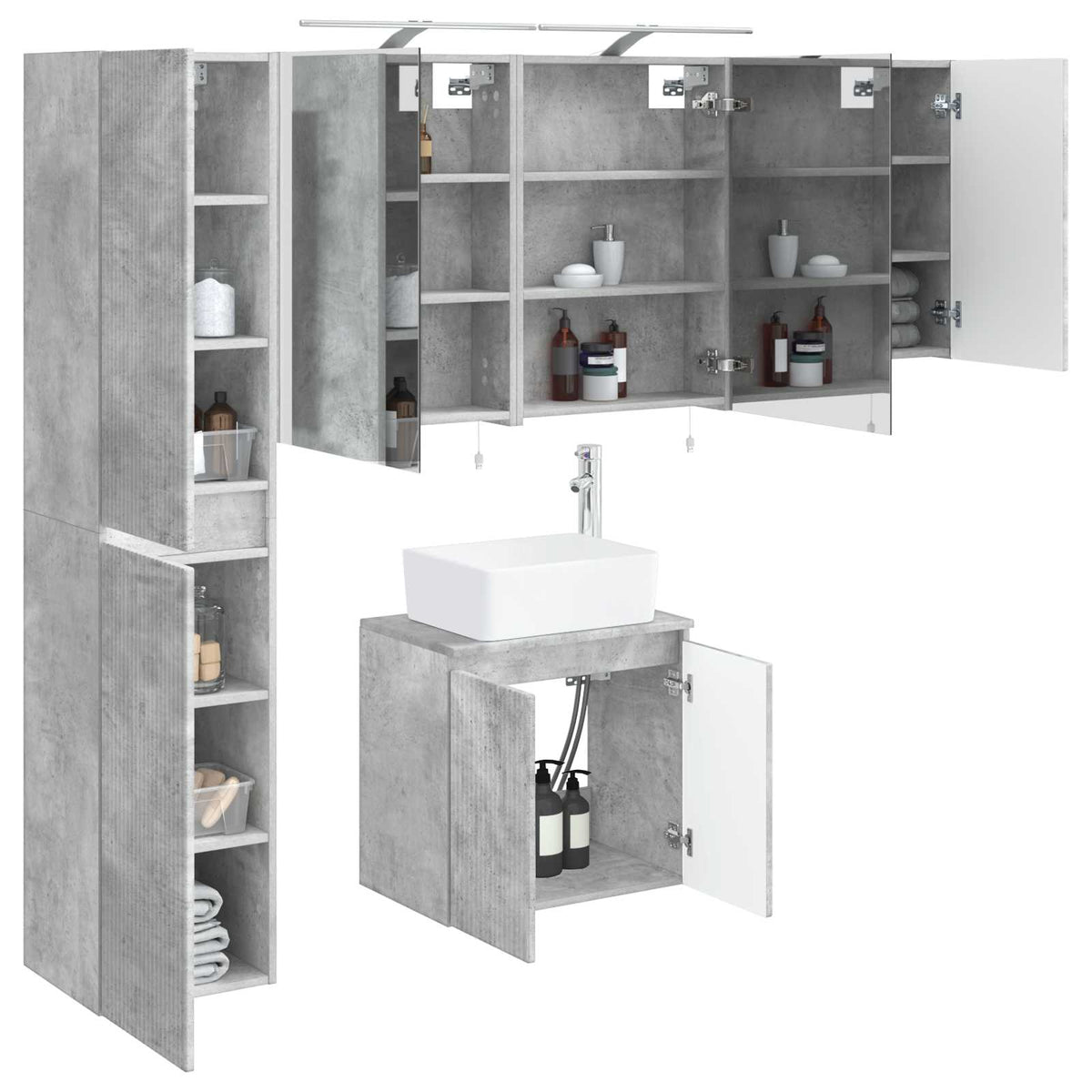 Set di Armadi da Bagno 5 pz Grigio Cemento Legno ingegnerizzato | homemem39
