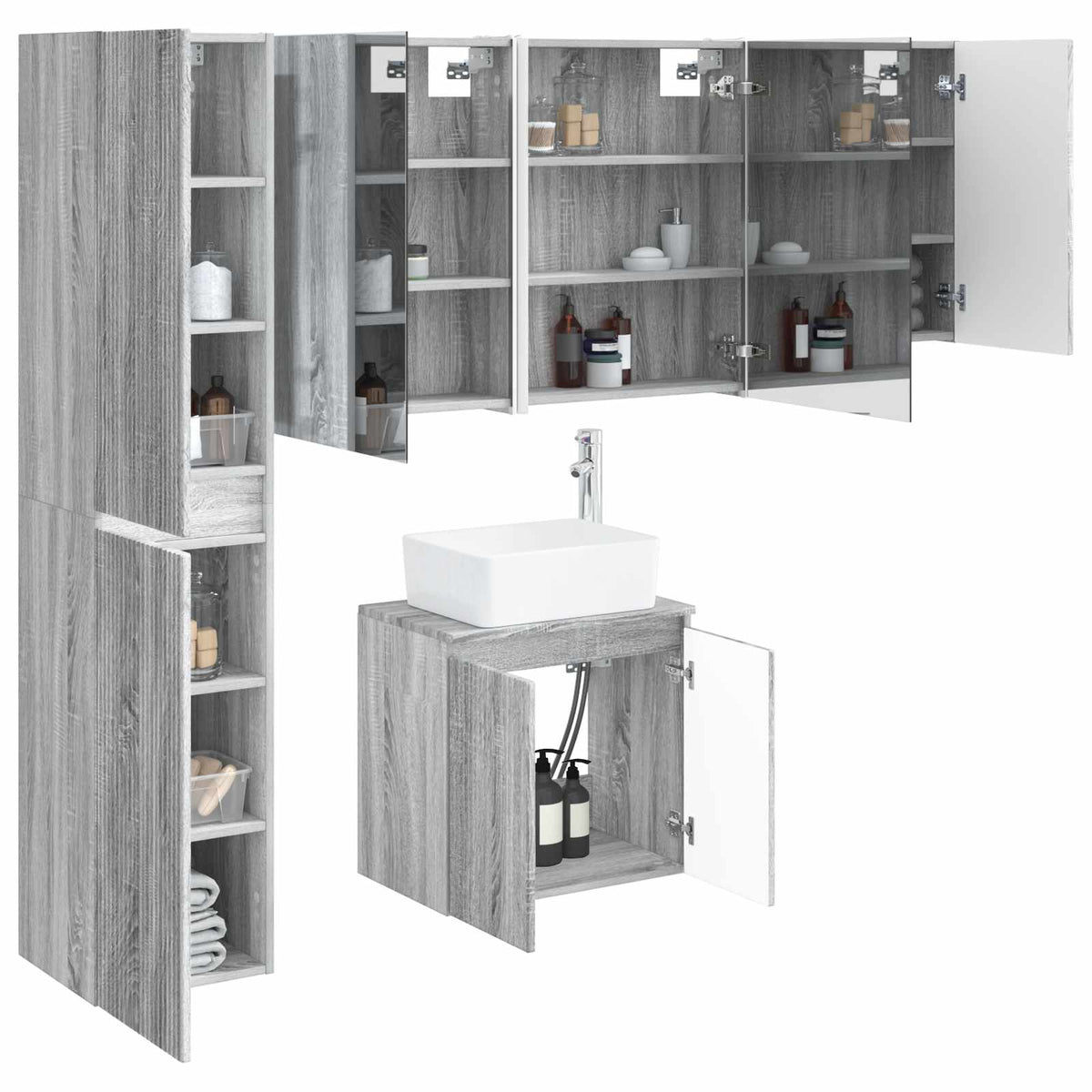 Set di Armadi da Bagno 5 pz Sonoma grigio Legno ingegnerizzato | homemem39