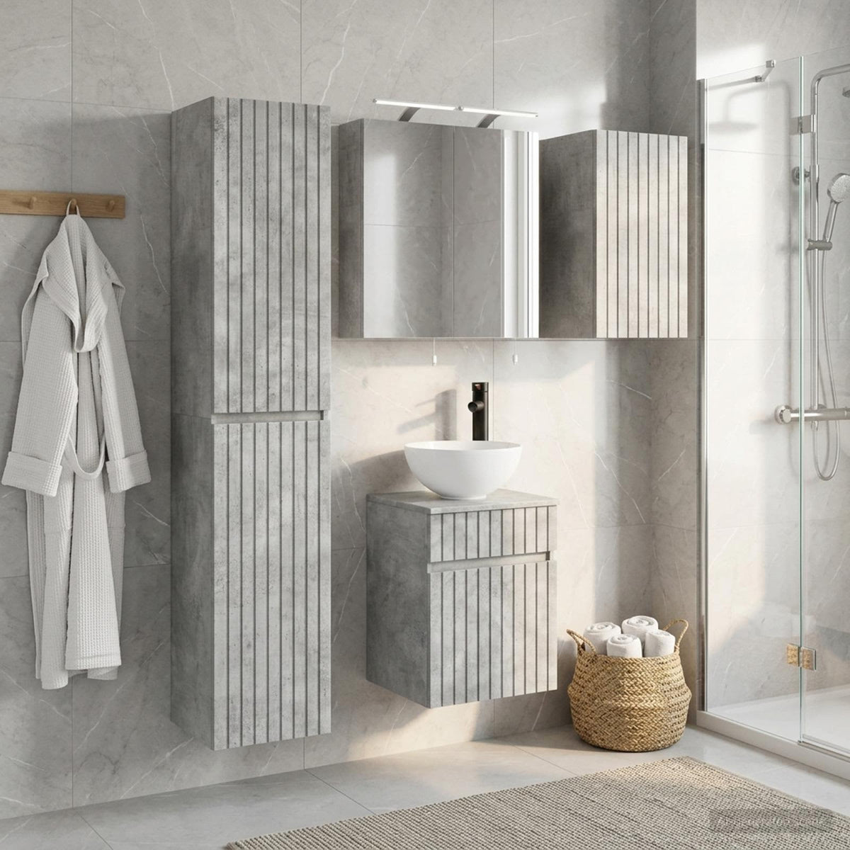 Set di Armadi da Bagno 5 pz Grigio Cemento Legno ingegnerizzato | homemem39