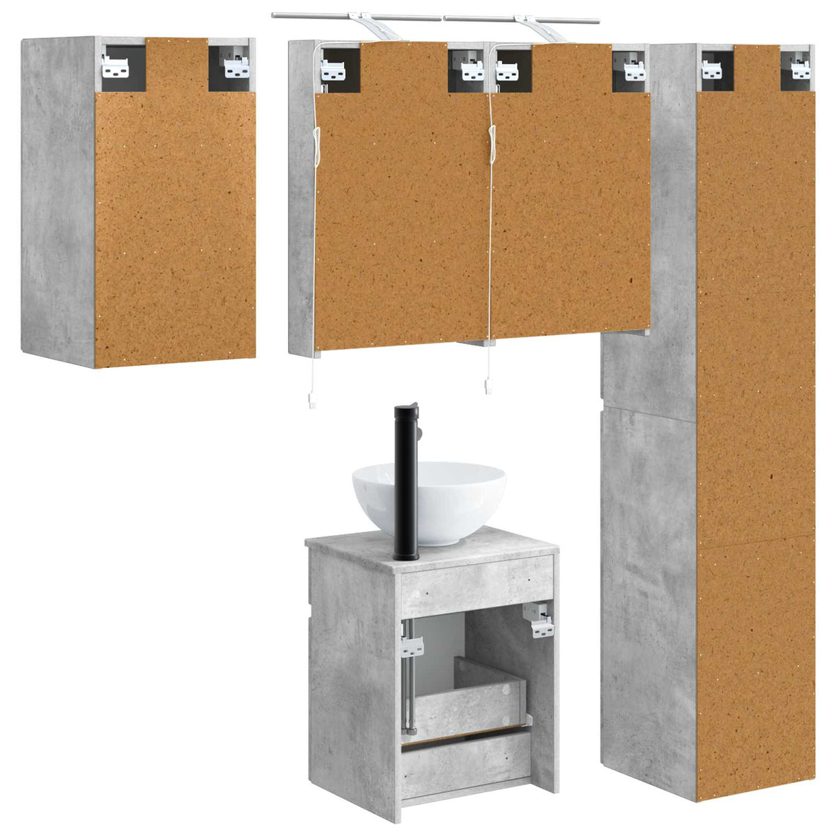 Set di Armadi da Bagno 5 pz Grigio Cemento Legno ingegnerizzato | homemem39