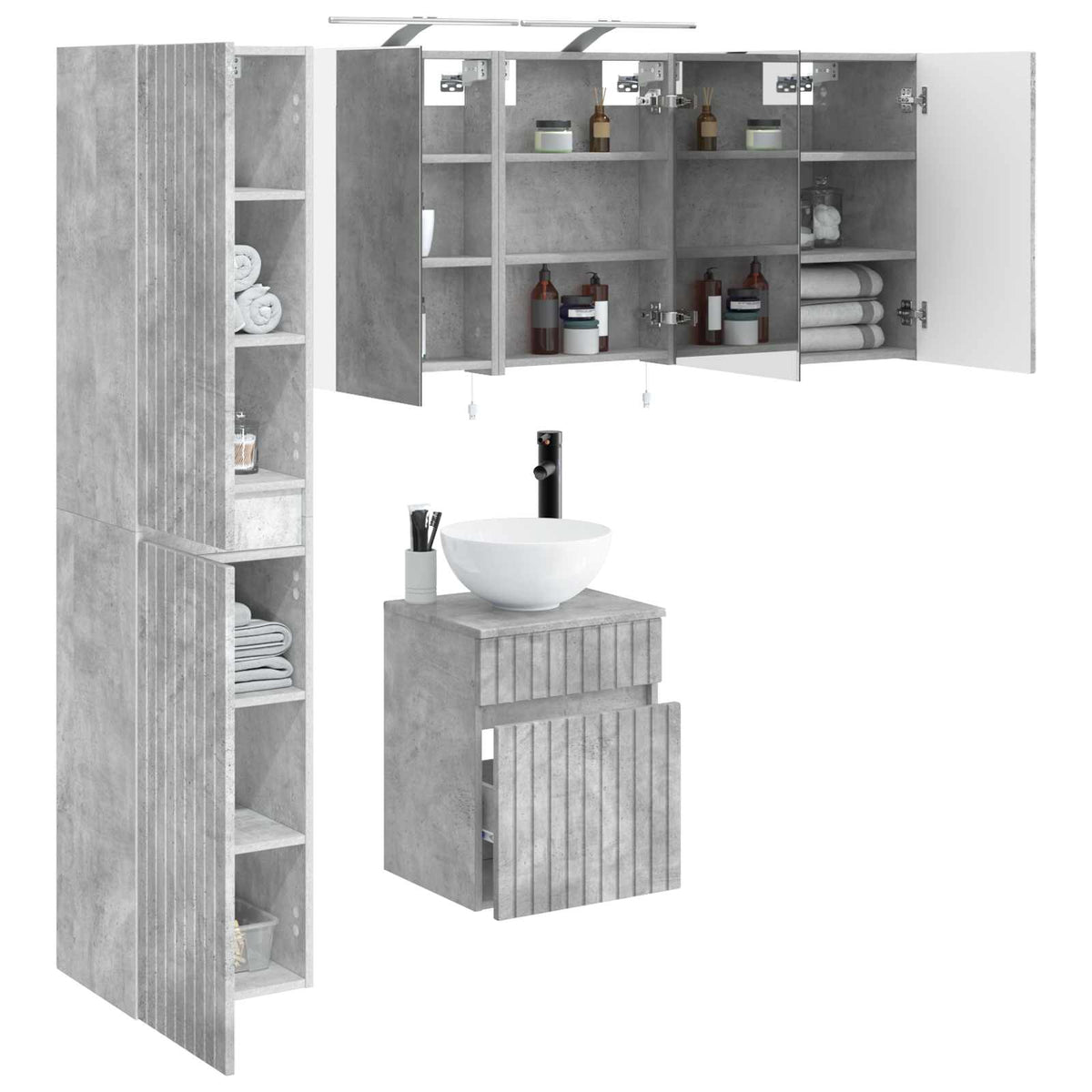 Set di Armadi da Bagno 5 pz Grigio Cemento Legno ingegnerizzato
