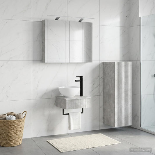 Set di Armadi da Bagno 4 pz Grigio Cemento Legno ingegnerizzato | homemem39