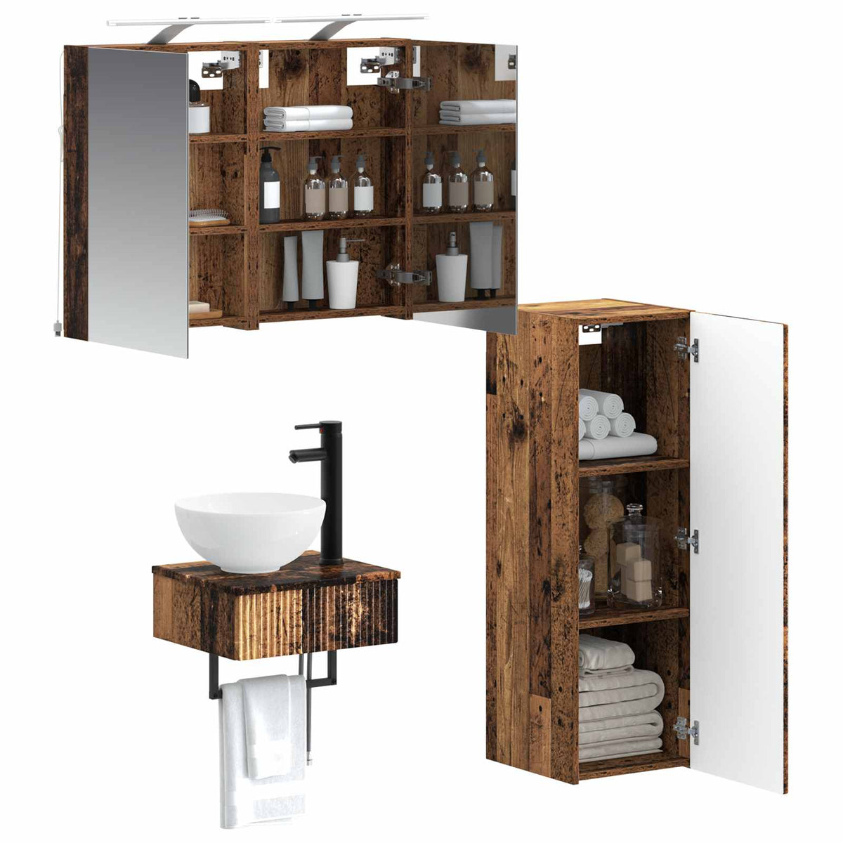 Set di Armadi da Bagno 4 pz Legno antico Legno ingegnerizzato | homemem39
