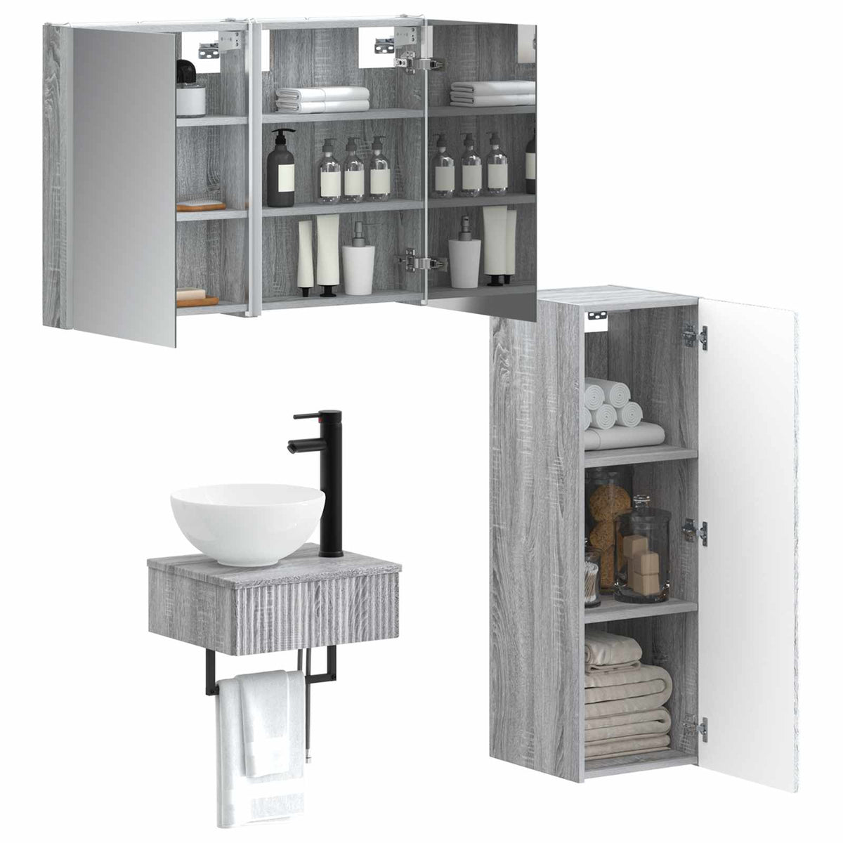 Set di Armadi da Bagno 4 pz Sonoma grigio Legno ingegnerizzato | homemem39