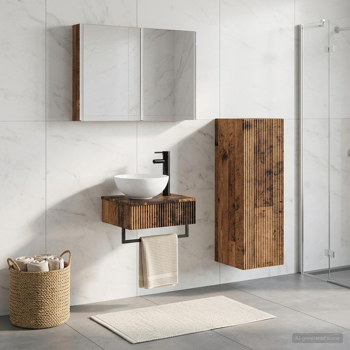Set di Armadi da Bagno 4 pz Legno antico Legno ingegnerizzato | homemem39
