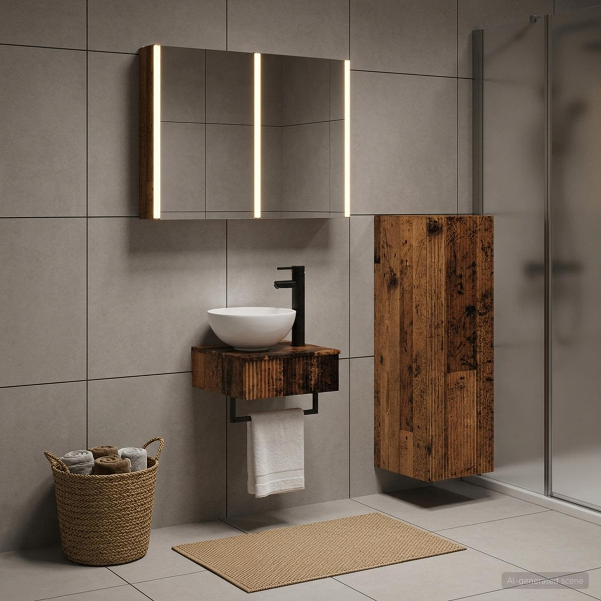 Set di Armadi da Bagno 4 pz Legno antico Legno ingegnerizzato | homemem39