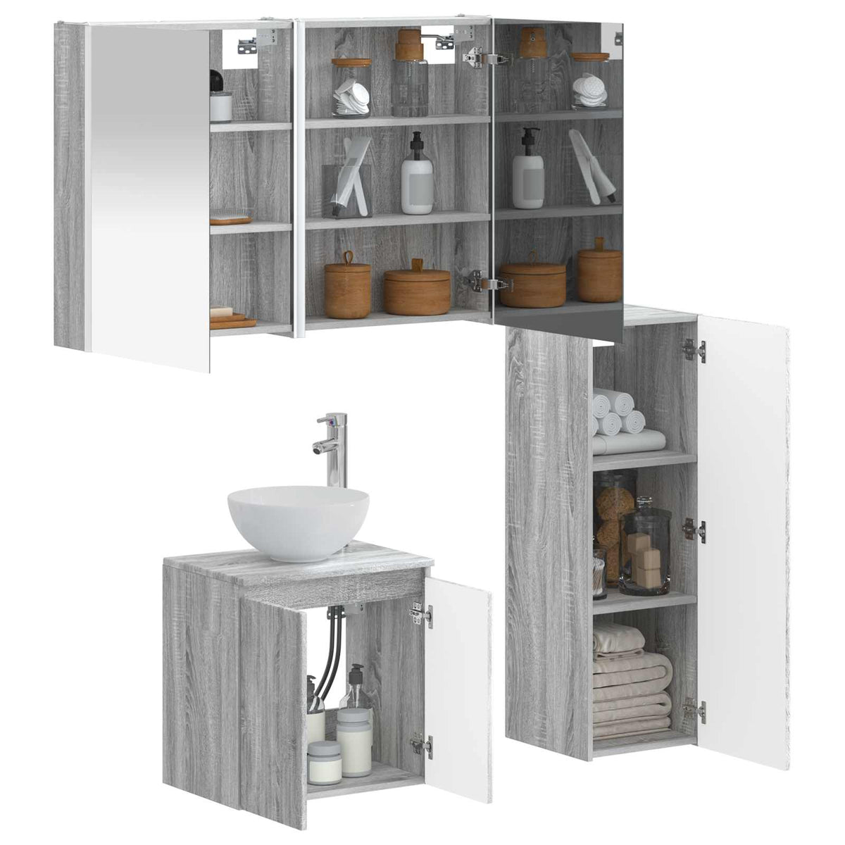 Set di mobili per il bagno 4 pz Sonoma grigio