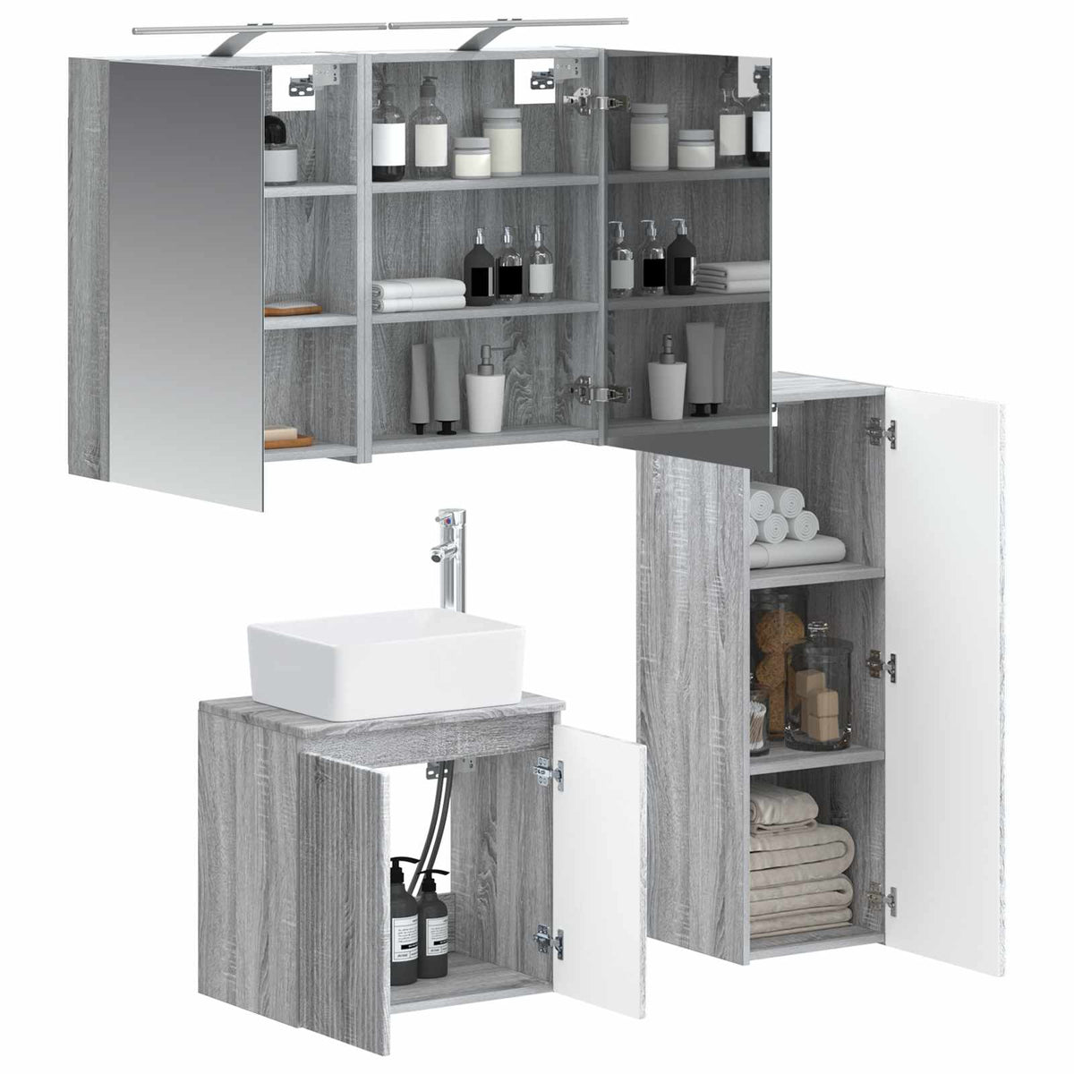 Set di mobili per il bagno 4 pz Sonoma grigio | homemem39