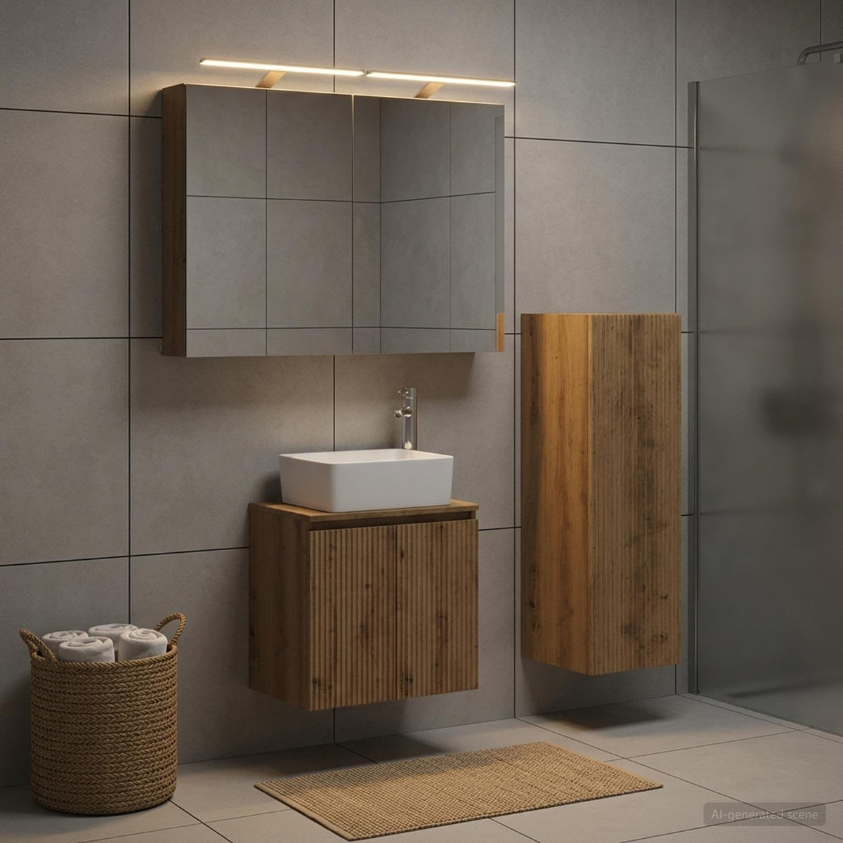 Set di mobili per il bagno 4 pz Rovere Artigianale | homemem39