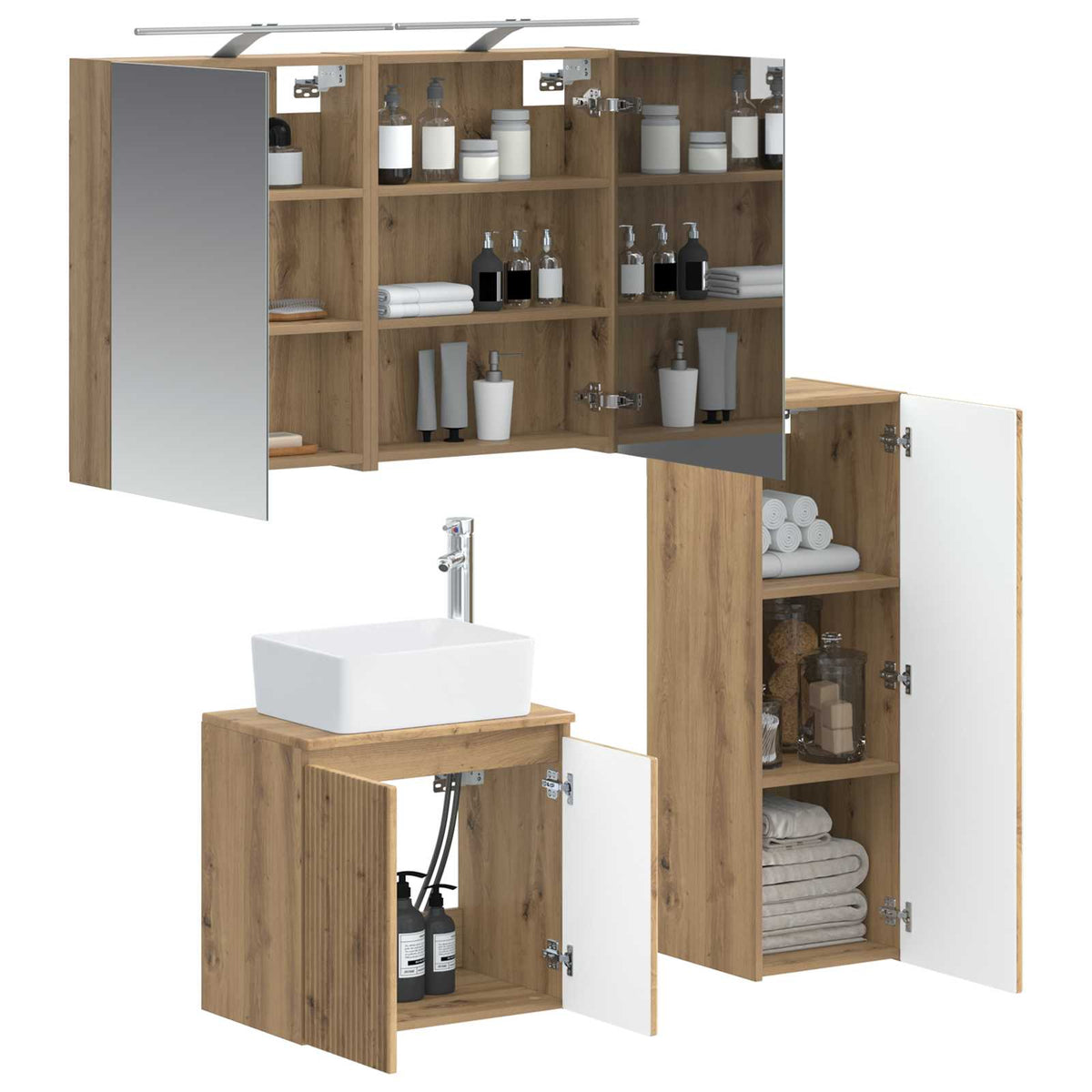 Set di mobili per il bagno 4 pz Rovere Artigianale | homemem39