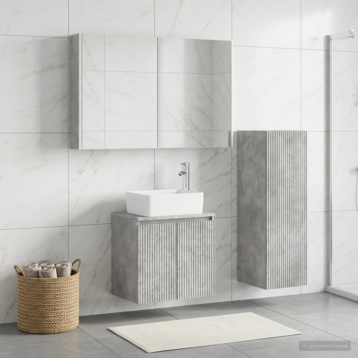 Set di mobili per il bagno 4 pz Grigio Cemento | homemem39
