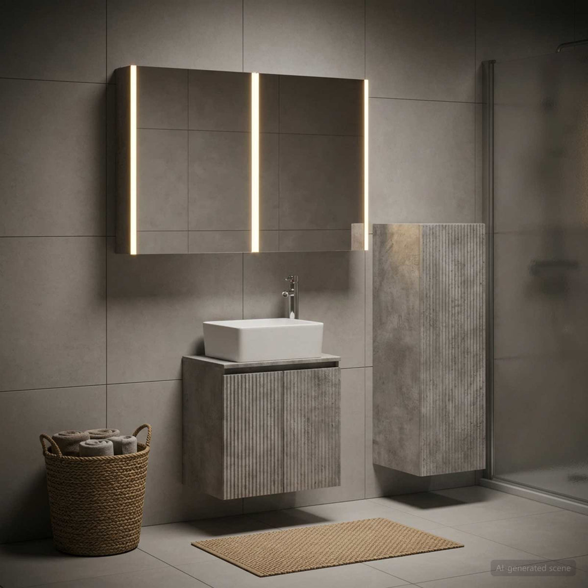 Set di mobili per il bagno 4 pz Grigio Cemento | homemem39