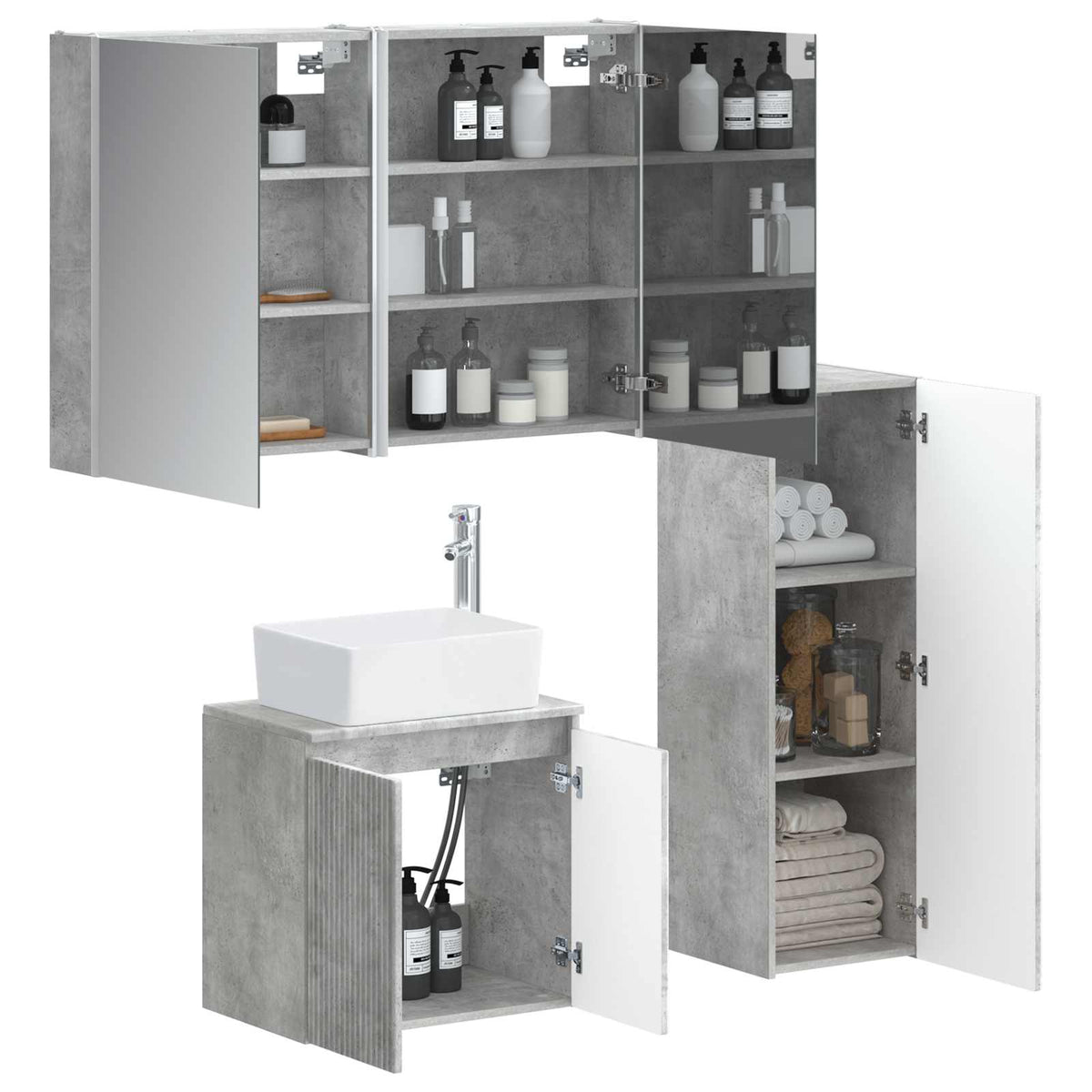 Set di mobili per il bagno 4 pz Grigio Cemento | homemem39