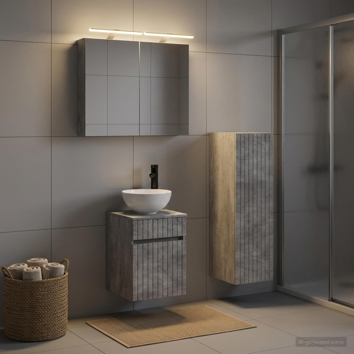 Set di mobili per il bagno 4 pz Grigio Cemento | homemem39
