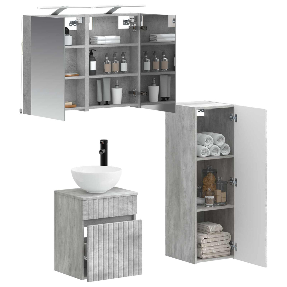 Set di mobili per il bagno 4 pz Grigio Cemento | homemem39