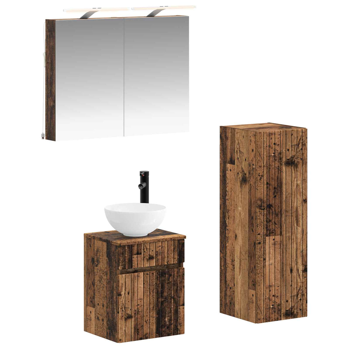 Set di mobili per il bagno 4 pz Legno antico | homemem39