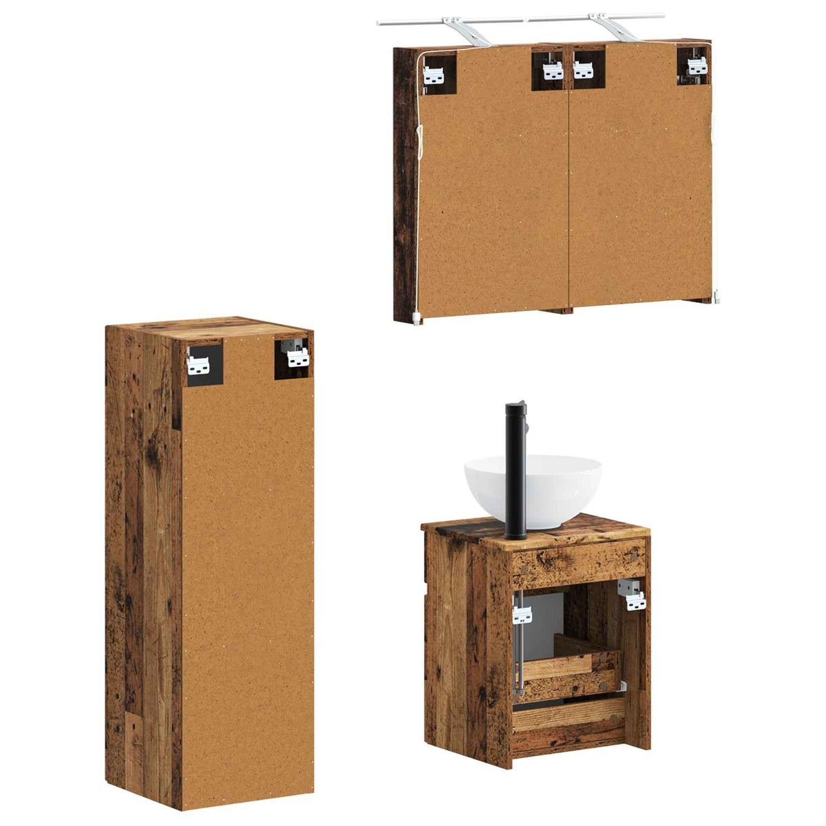 Set di mobili per il bagno 4 pz Legno antico | homemem39