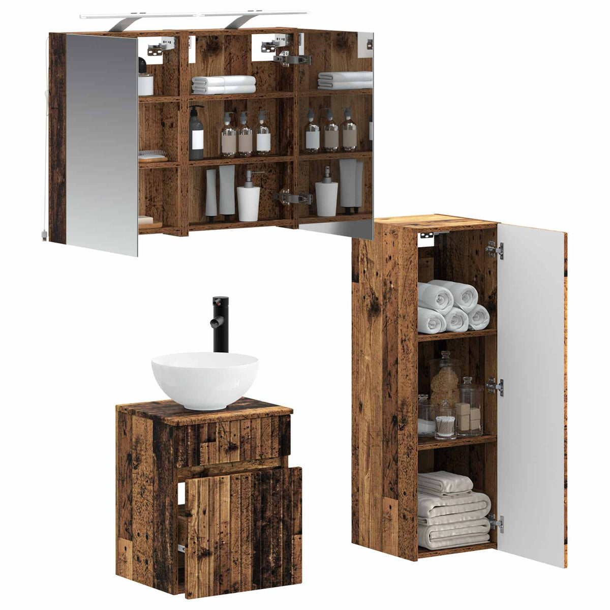 Set di mobili per il bagno 4 pz Legno antico | homemem39