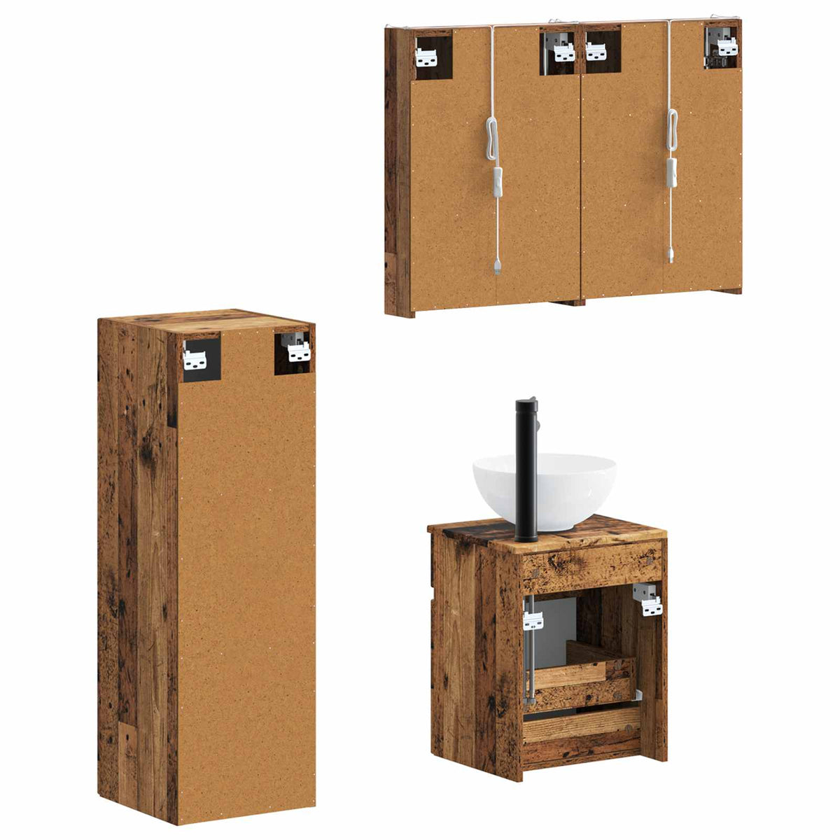 Set di mobili per il bagno 4 pz Legno antico | homemem39
