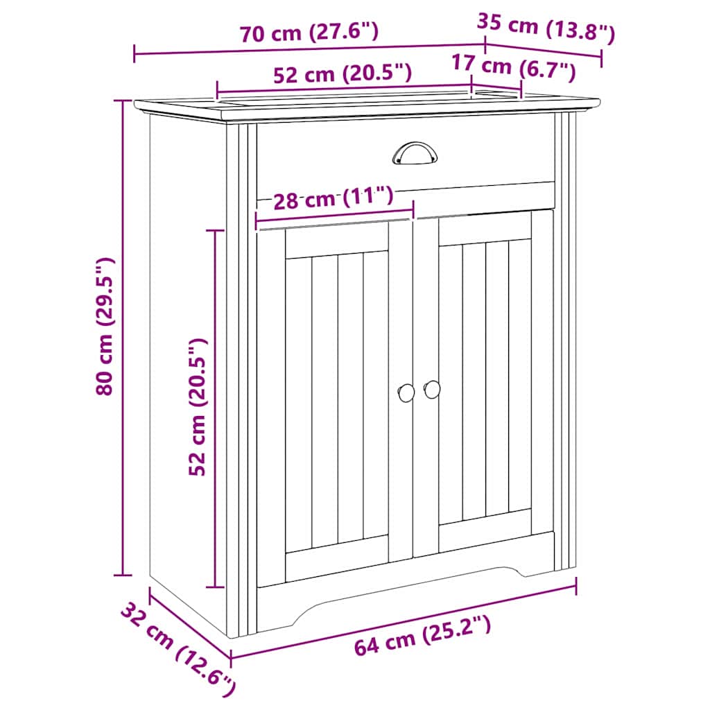Mobile da Bagno con porta BODO Marrone miele 70 x 35 x 80 cm | homemem39